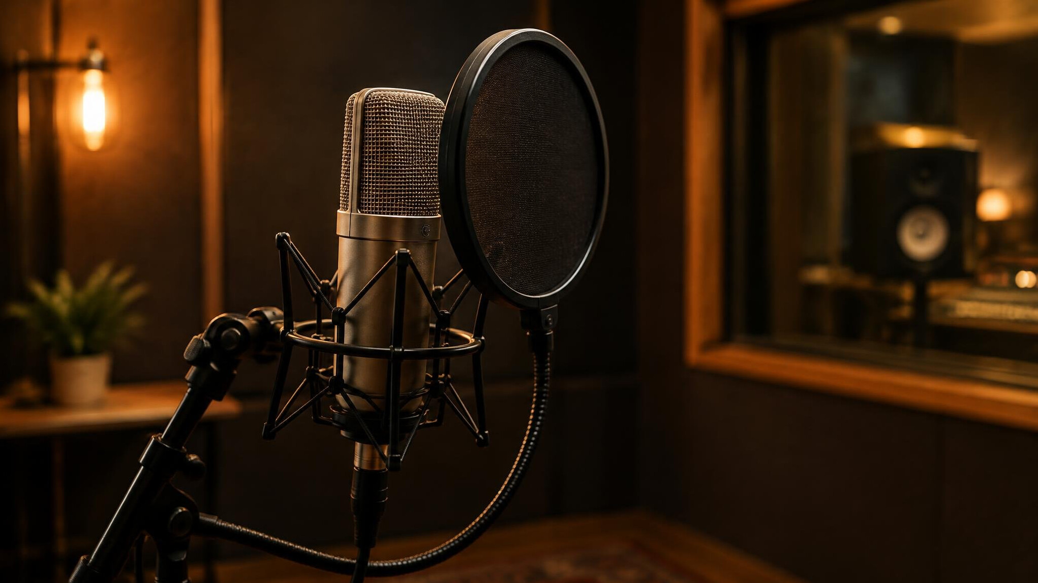 Studio microphone in a recording room