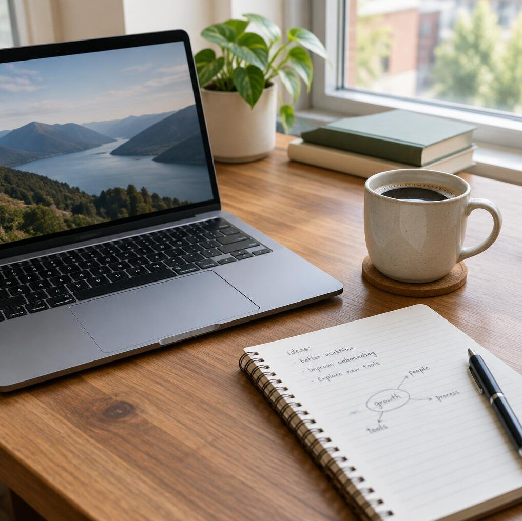 Laptop and notes on a writer's desk